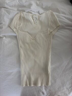 H&M Cream Ribbed Short Sleeve Tank Top